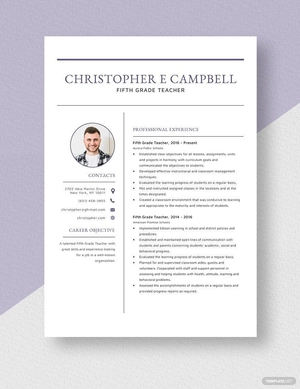 Fifth Grade Teacher Resume