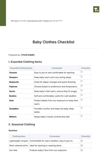 Free Baby Clothes Checklist Template to Edit Online