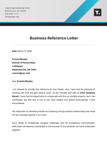 Free Business Reference Letter Template to Edit Online