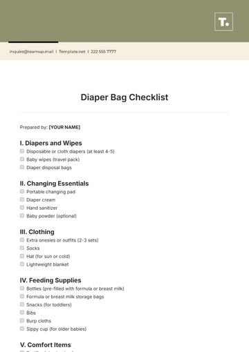 Free Diaper Bag Checklist Template to Edit Online
