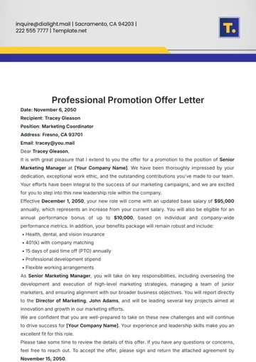 Free Professional Promotion Offer Letter Template to Edit Online