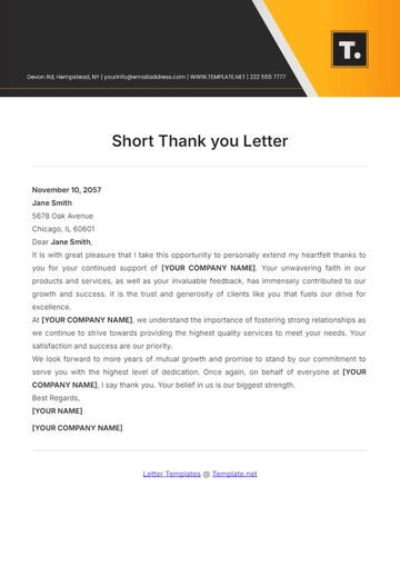 Free Short Thank you Letter Template to Edit Online