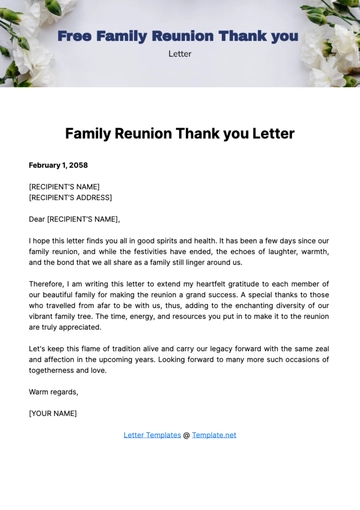 Free Family Reunion Thank you Letter Template to Edit Online