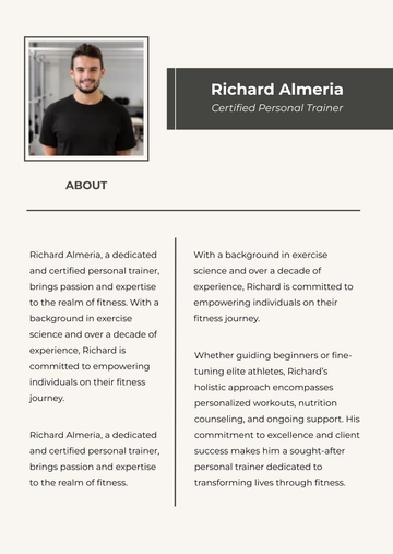 Free Personal Trainer Professional Bio Template to Edit Online