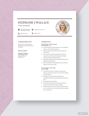 Food Manager Resume