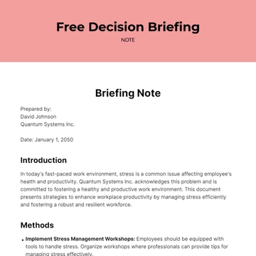 Free Decision Briefing Note Template to Edit Online