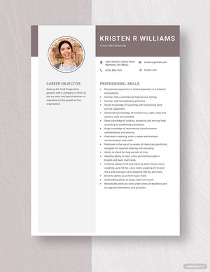 Food Preparation Resume