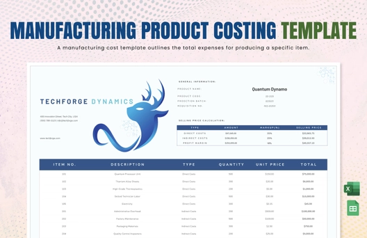 Manufacturing Product Costing Template