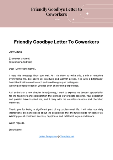 Free Friendly Goodbye Letter to Coworkers Template to Edit Online