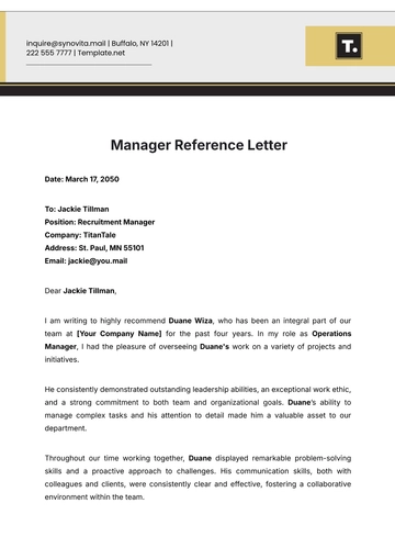 Free Manager Reference Letter Template to Edit Online