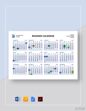 Sample Business Calendar Template