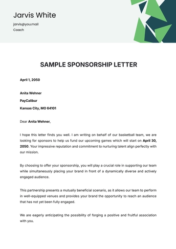 Free Sample Sponsorship Letter Template to Edit Online
