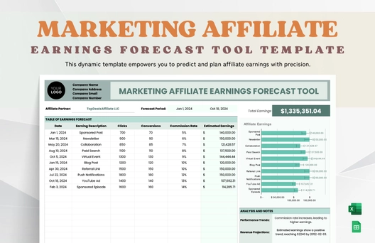 Marketing Affiliate Earnings Forecast Tool Template