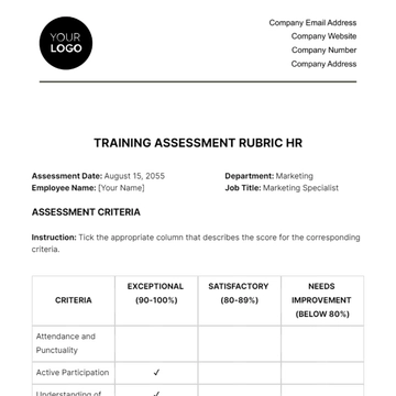 Free Training Assessment Rubric HR Template to Edit Online