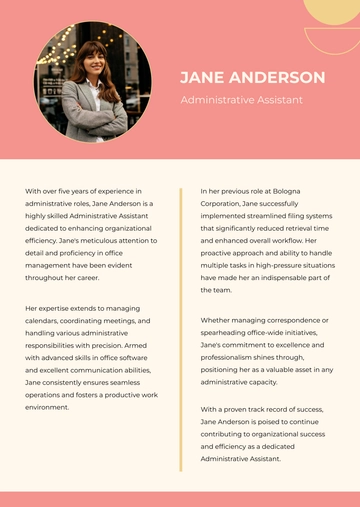 Free Administrative Assistant Professional Bio Template to Edit Online