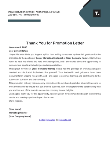 Free Thank You for Promotion Letter Template to Edit Online