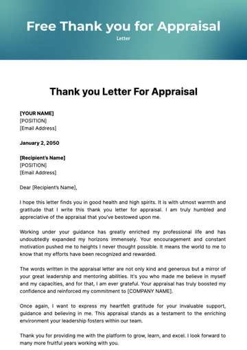 Free Thank you Letter for Appraisal Template to Edit Online