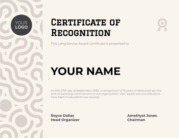 Free Long Service Award Certificate HR Template to Edit Online