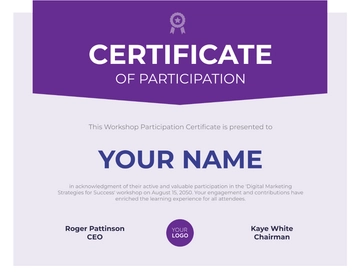 Free Workshop Participation Certificate HR Template to Edit Online
