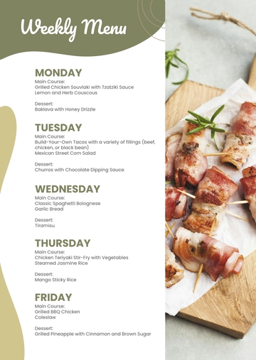 Free Weekly Menu Template to Edit Online