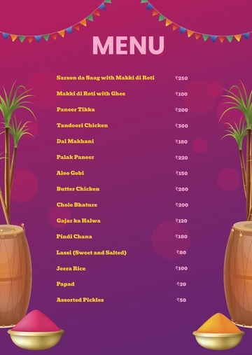 Free Lohri Festival Food Menu Template to Edit Online