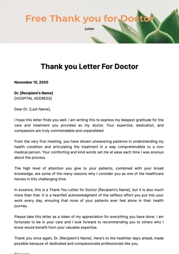 Free Thank you Letter for Doctor Template to Edit Online