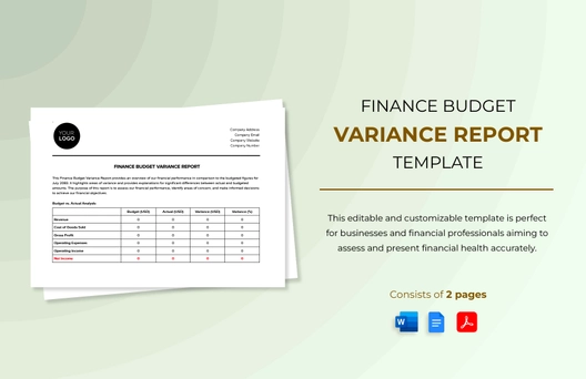 Finance Budget Variance Report Template