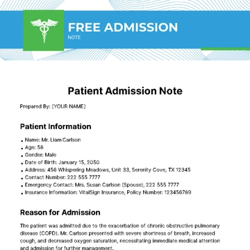 Free Admission Note Template to Edit Online