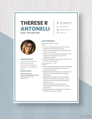 Cost Estimator Resume