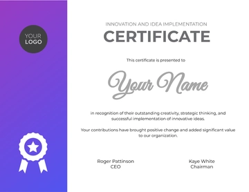 Free Innovation and Idea Implementation Certificate HR Template to Edit Online