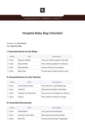 Free Hospital Baby Bag Checklist Template to Edit Online