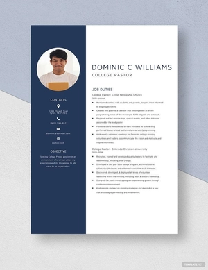 College Pastor Resume