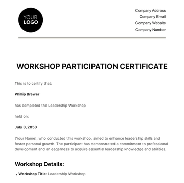 Free Workshop Participation Certificate HR Template to Edit Online