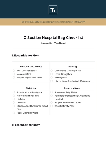 Free C Section Hospital Bag Checklist Template to Edit Online