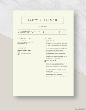 Cost Clerk Resume