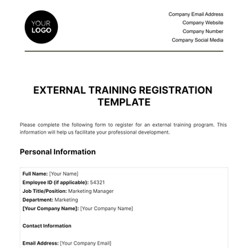 Free External Training Registration HR Template to Edit Online