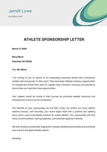 Free Athlete Sponsorship Letter Template to Edit Online