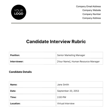 Free Candidate Interview Rubric HR Template to Edit Online