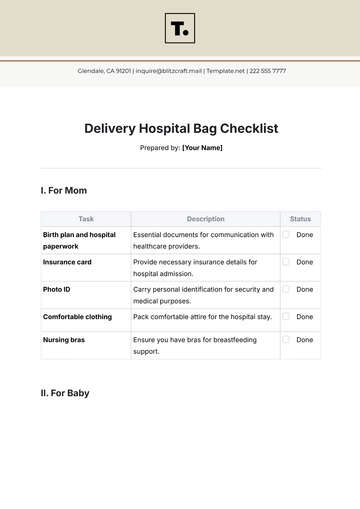 Free Delivery Hospital Bag Checklist Template to Edit Online