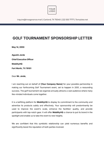 Free Golf Tournament Sponsorship Letter Template to Edit Online