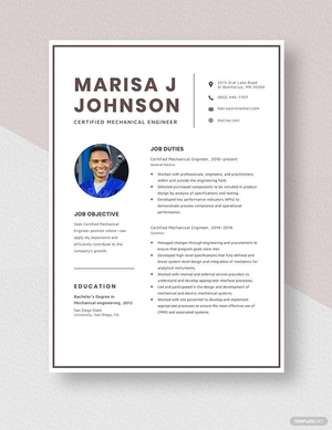 Certified Mechanical Engineer Resume