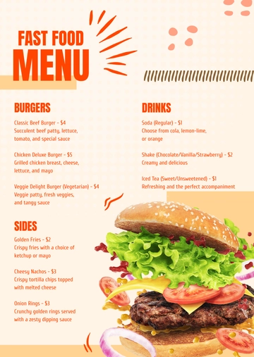 Free Fast Food Menu Template to Edit Online