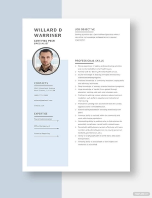 Certified Peer Specialist Resume