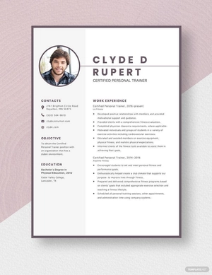Certified Personal Trainer Resume
