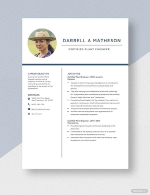 Certified Plant Engineer Resume