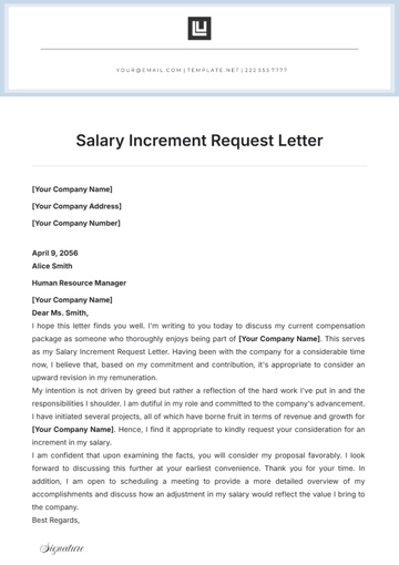 Free Salary Increment Request Letter Template to Edit Online