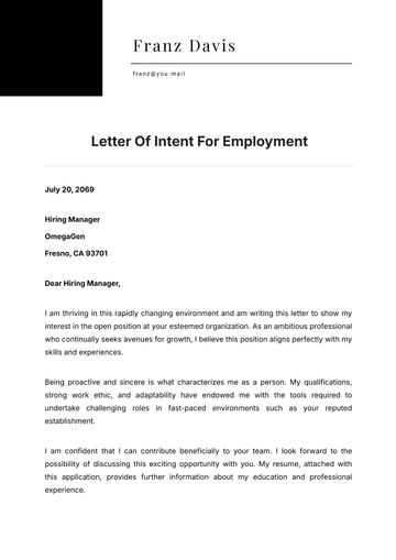 Free Letter of Intent for Employment Template to Edit Online
