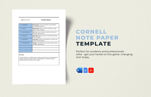 Cornell Note Paper Template