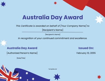 Free Australia Day Award Certificate Template to Edit Online
