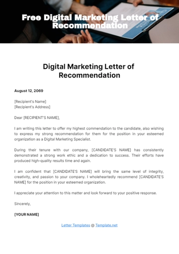 Free Digital Marketing Letter of Recommendation Template to Edit Online